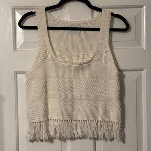 REVOLVE STITCHES + STRIPES Crochet Fringe Off White Crop Tank Top Sz L NWOT